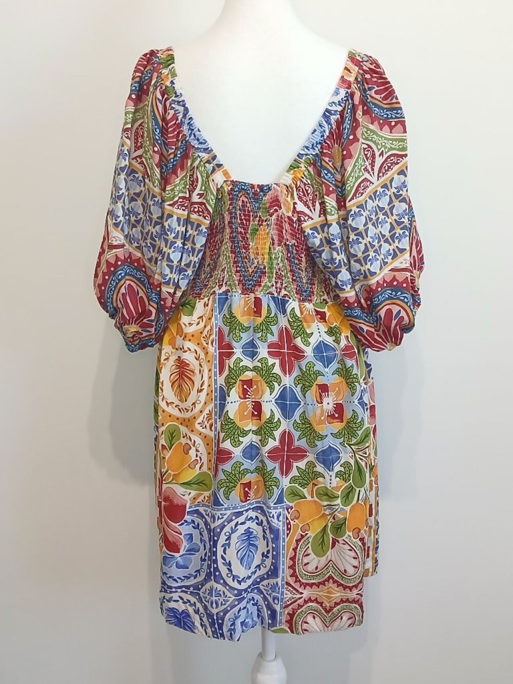 Farm Rio Vestido Mania de Azulejo (Tile Mania Mini Dress) Size GG/XL - Picture 5 of 9
